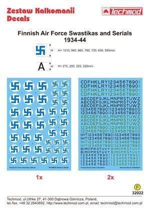 Techmod 32022 - Finnish Air Force Swastikas and Serials 1934-44 (1:32)
