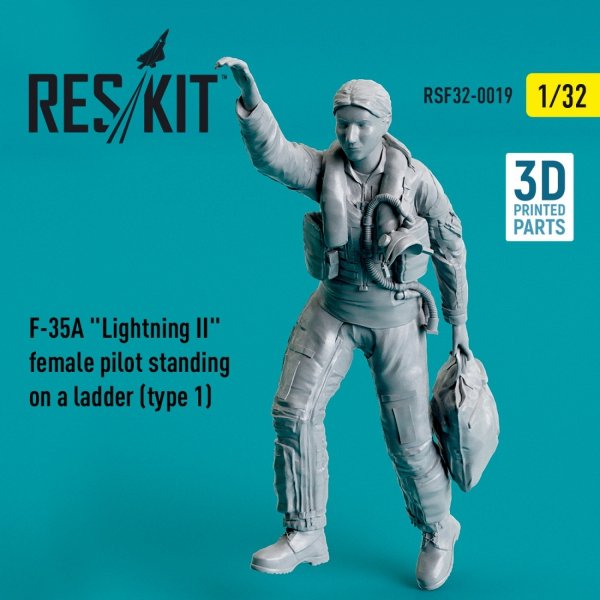 RESKIT RSF32-0019 F-35A LIGHTNING II FEMALE PILOT STANDING ON A LADDER (TYPE 1) (3D PRINTED) 1/32
