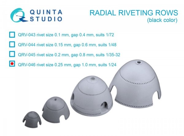 Quinta Studio QRV-046 Radial riveting rows (rivet size 0.25 mm, gap 1.0 mm, suits 1/24), Black color 1/24