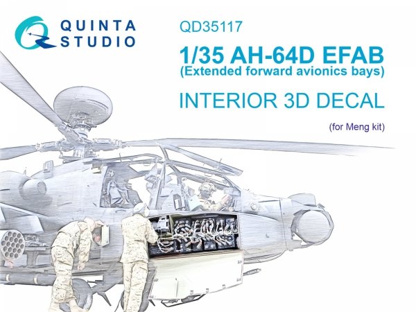 Quinta Studio QD35117 AH-64D Extended forward avionics bays 3D-Printed &amp; coloured Interior on decal paper (Meng) 1/35