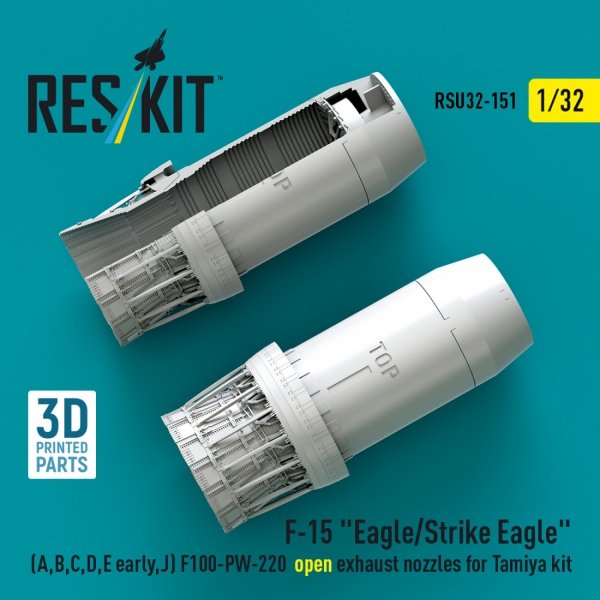 RESKIT RSU32-0151 F-15 "Eagle/Strike Eagle" (A,B,C,D,E early,J) F100-PW-220 open exhaust nozzles for Tamiya kit (3D Printed) 1/32