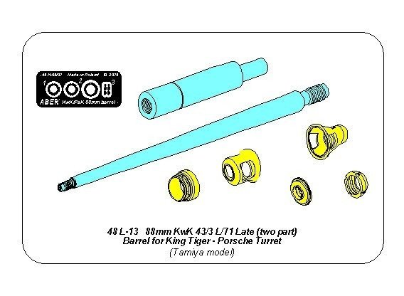 Aber 48L-13 KwK 43/3 L/71 8.8cm barrel (two-piece) for King Tiger tank with Porsche turret 1/48