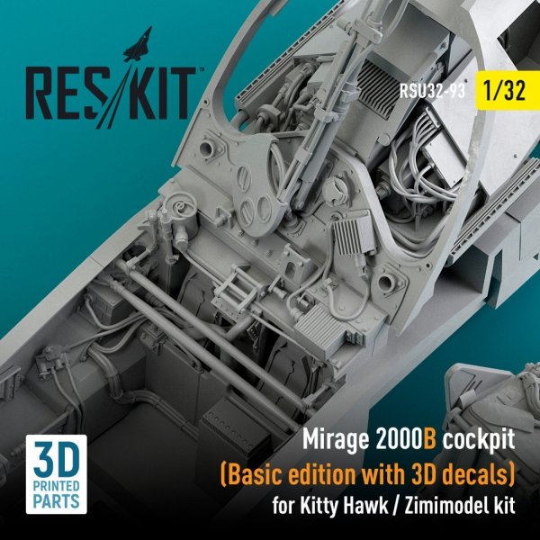 RESKIT RSU32-0093 MIRAGE 2000B COCKPIT (BASIC EDITION WITH 3D DECALS) FOR KITTY HAWK / ZIMIMODEL KIT (3D PRINTED) 1/32