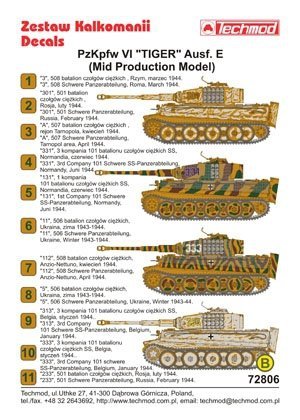 Techmod 72806 - Pz.Kpfw.VI Tiger Ausf.E (Mid Production Model) (1:72)