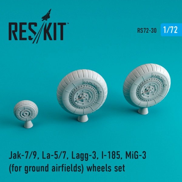 RESKIT RS72-0030 JAK-7/9, LA-5/7, LAGG-3, I-185, MIG-3 WHEELS SET FOR GROUND AIRFIELDS 1/72