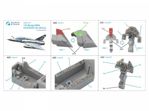Quinta Studio QD72137 Mirage 2000N 3D-Printed coloured Interior on decal paper (Dream Model) 1/72