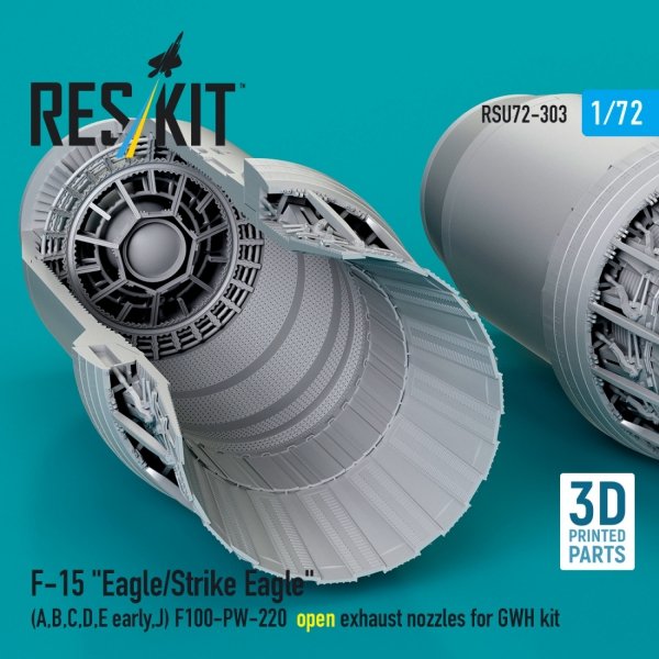 RESKIT RSU72-0303 F-15 "Eagle/Strike Eagle" (A,B,C,D,E early,J) F100-PW-220 open exhaust nozzles for GWH kit (3D Printed) 1/72