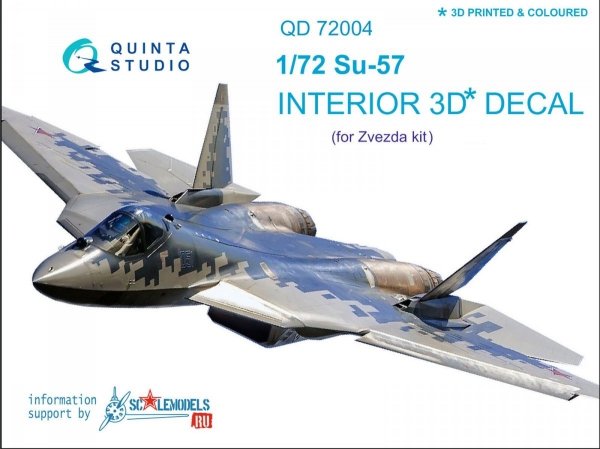 Quinta Studio QD72004 SU-57 3D-Printed &amp; coloured Interior on decal paper (for Zvezda kit)1/72