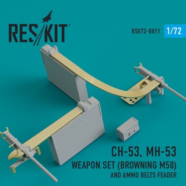 RESKIT RSU72-0011 CH-53, MH-53 Weapon Set (Browning M50) and Ammo belts feader for Revell, Italeri, Fujimi 1/72