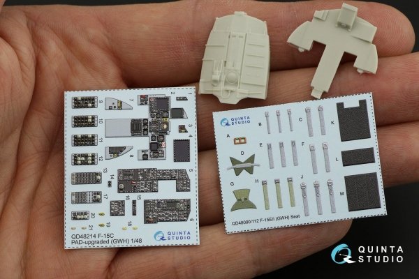Quinta Studio QD48214 F-15C PAD-upgraded 3D-Printed &amp; coloured Interior on decal paper with resin parts (GWH) 1/48