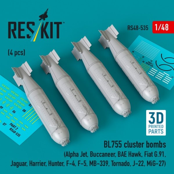 RESKIT RS48-0535 BL755 cluster bombs (4 pcs) (3D Printed) 1/48