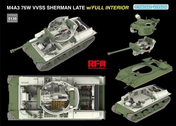Rye Field Model 5135 M4A3 76W VVSS Sherman Late Standart Version Full Interior 1/35
