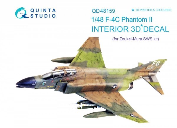 Quinta Studio QD48159 F-4C 3D-Printed &amp; coloured Interior on decal paper (for ZM SWS kit) 1/48