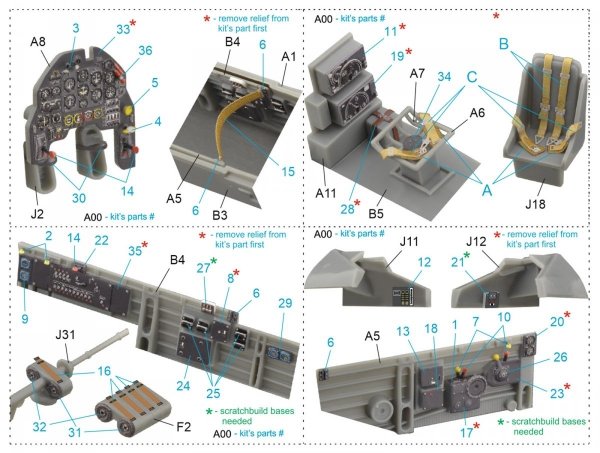 Quinta Studio QD48098 Ju 87B-2/R-2 3D-Printed &amp; coloured Interior on decal paper (Hasegawa) 1/48