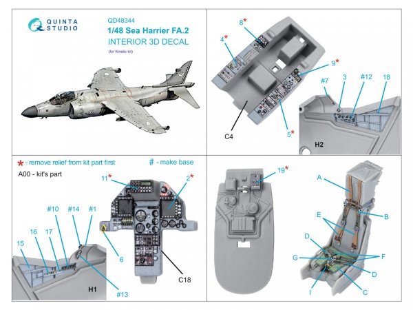 Quinta Studio QD48344 Sea Harrier FA.2 3D-Printed &amp; coloured Interior on decal paper (Kinetic) 1/48