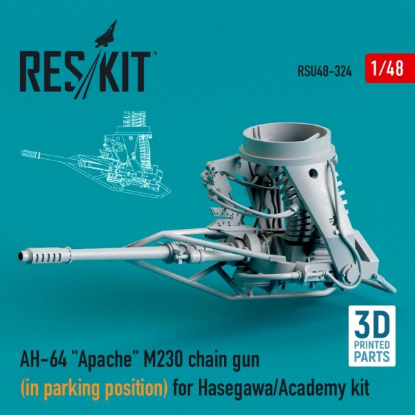 RESKIT RSU48-0324 AH-64 &quot;APACHE&quot; M230 CHAIN GUN (IN PARKING POSITION) FOR HASEGAWA/ACADEMY KIT (3D PRINTED) 1/48