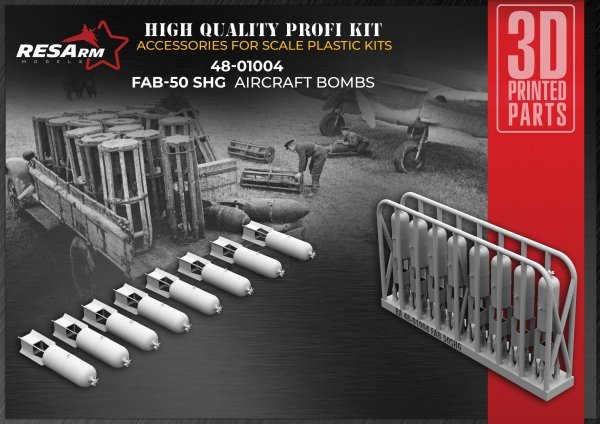 RESArm 48-01004 FAB 50 SL SHG High-explosive aviation bomb (3D resin printing) 1/48