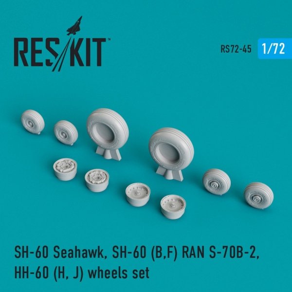 RESKIT RS72-0045 SH-60 SEAHAWK, SH-60 (B,F) RAN S-70B-2, HH-60 (H, J) WHEELS SET (WEIGHTED) 1/72
