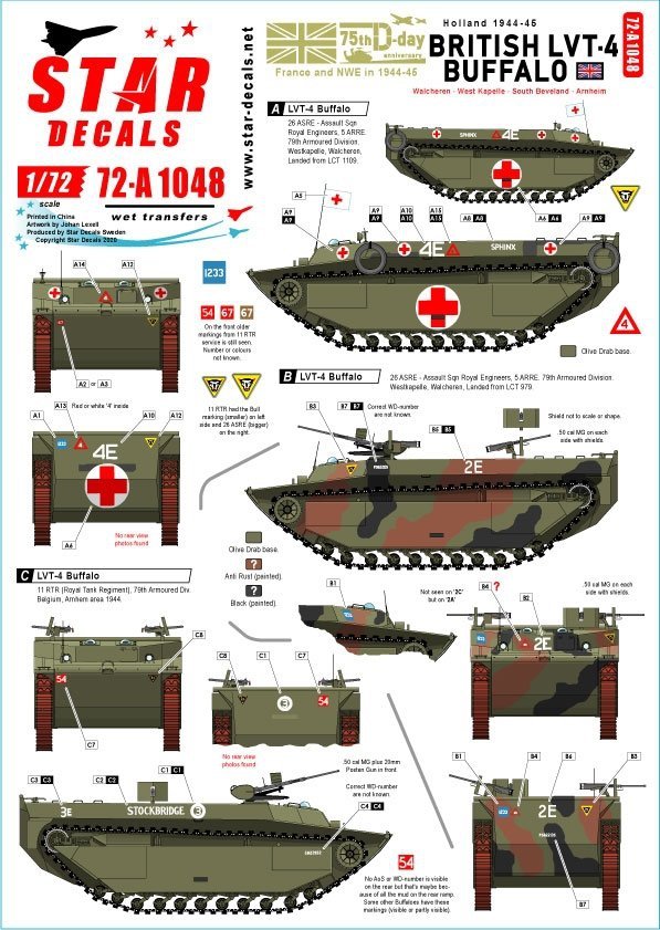 Star Decals 72-A1048 British LVT-4 Buffalo. British Buffaloes in Holland 1944-45 1/72