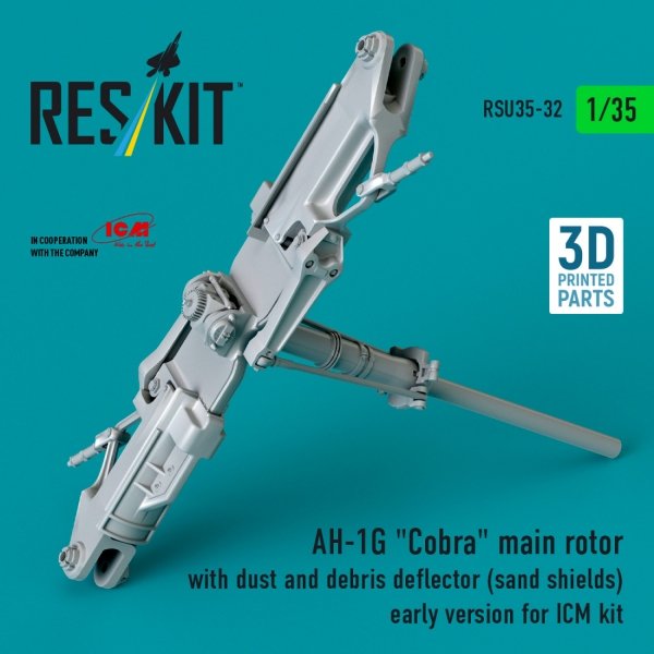 RESKIT RSU35-0032 AH-1G "Cobra" main rotor with dust and debris deflector (sand shields) early version for ICM kit (3D Printed) (1/35)