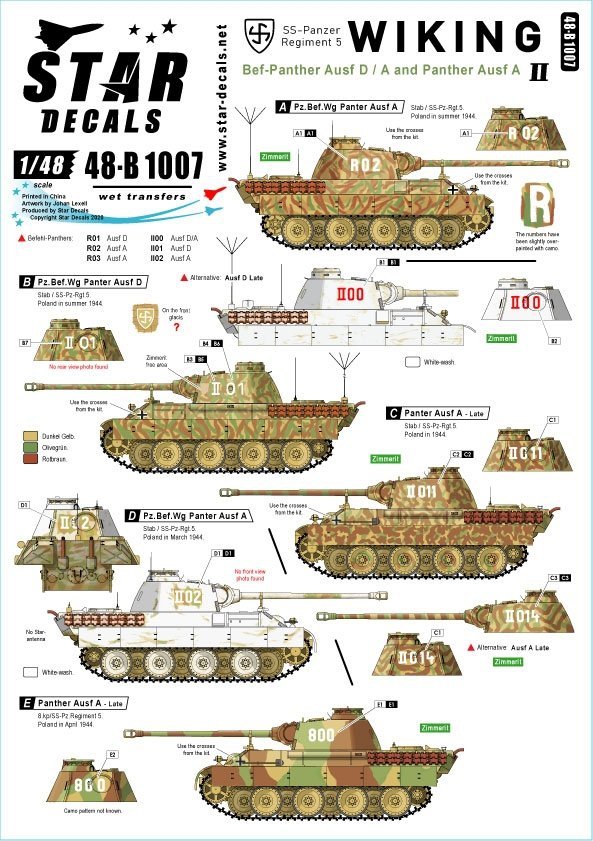 Star Decals 48-B1007 Wiking #2. Panthers of SS-Panzer Reg. 5 Wiking 1/48