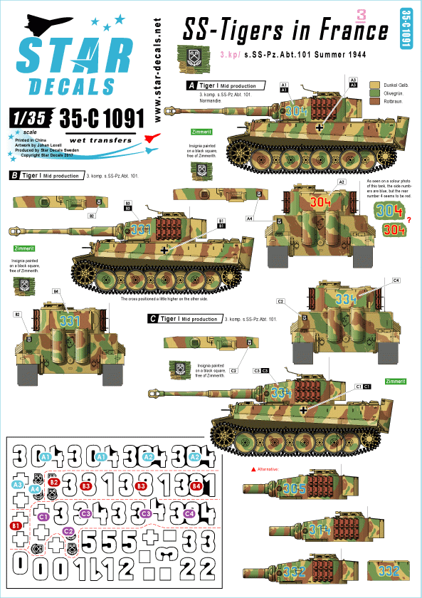 Star Decals 35-C1091 SS-Tigers in France # 3 1/35