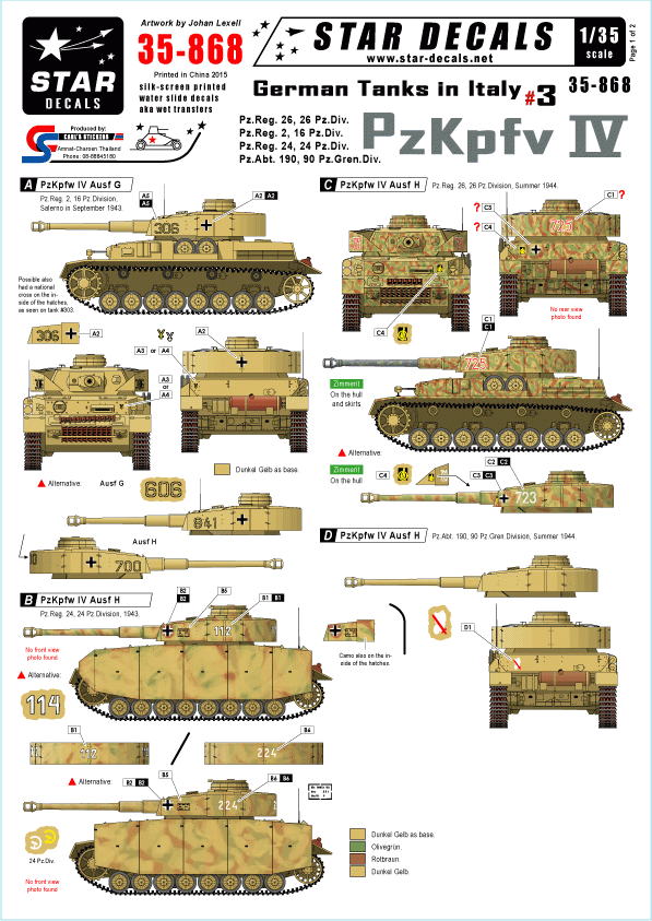 Star Decals 35-868 German Tanks in Italy 3 1/35