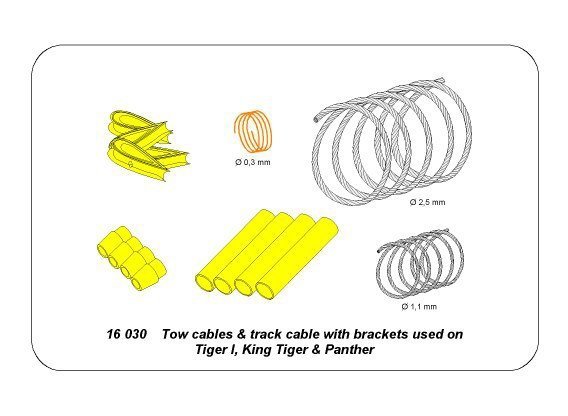 Aber 16030 Tow cables and track cable with brackets used on Tiger I, King Tiger and Panther (1:16)