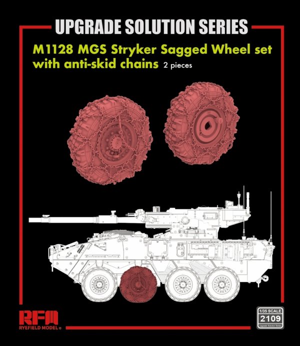 Rye Field Model 2109 M1128 MGS Stryker Sagged Wheel Set with Anti-Skid Chains (2 pcs) 1/35