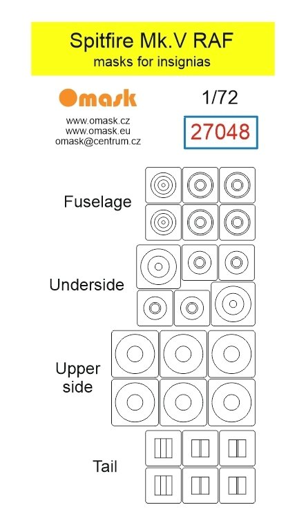 Omask 27048 Spitfire Mk.V RAF masks for insignias 1/72