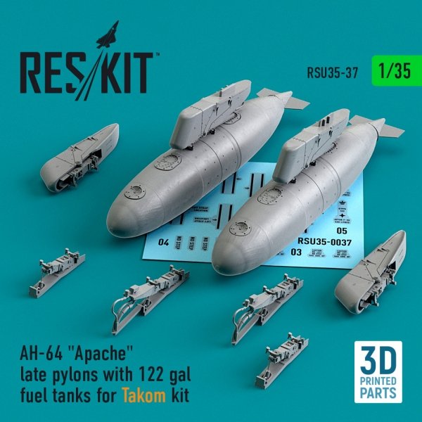 RESKIT RSU35-0037 AH-64 &quot;APACHE&quot; LATE PYLONS WITH 122 GAL FUEL TANKS FOR TAKOM KIT (3D PRINTED) 1/35