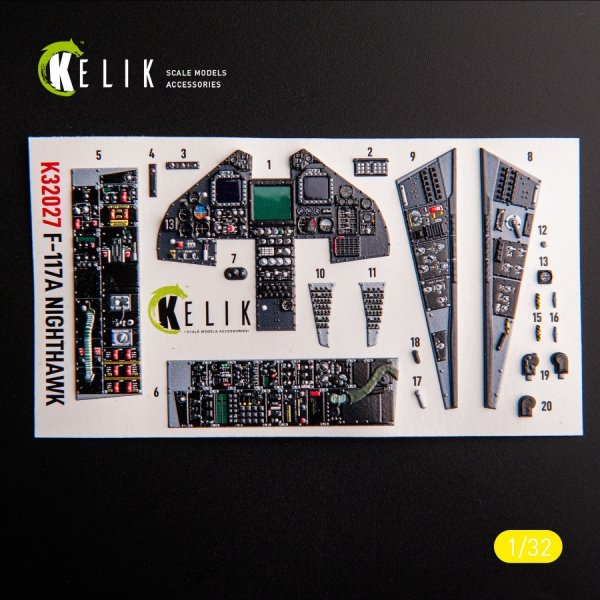 KELIK K32027 F-117A - Type 1 interior 3D decals for Trumpeter kit 1/32