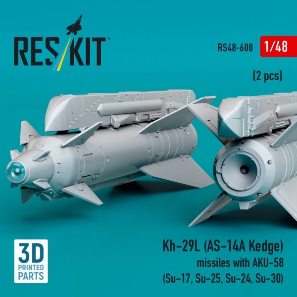 RESKIT RS48-0600 Kh-29L (AS-14A Kedge) missiles with AKU-58 (2 pcs) (Su-17, Su-25, Su-24, Su-30) (3D Printed) (1/48)