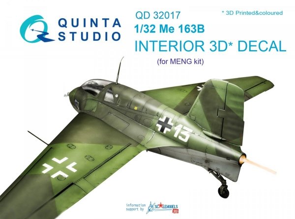 Quinta Studio QD32017 Me 163B 3D-Printed &amp; coloured Interior on decal paper (for Meng kit) 1/32