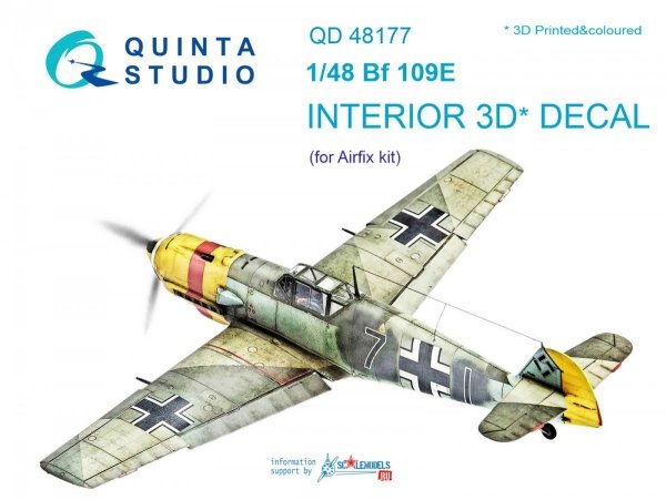 Quinta Studio QD48177 Bf 109E 3D-Printed &amp; coloured Interior on decal paper (for Airfix kit) 1/48
