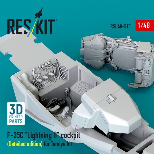 RESKIT RSU48-0515 F-35C "Lightning II" cockpit (Detailed edition) for Tamiya kit (3D Printed) (1/48)