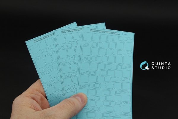 Quinta Studio QRV-052 Riveting rectangles, rounded rectangles and ovals (rivet size 0.2 mm, gap 0.8 mm, suits 1/35-32), Black color 1/32