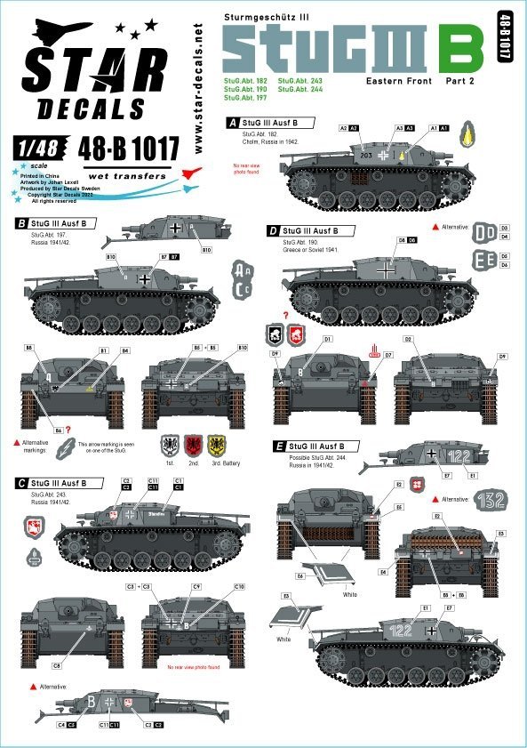 Star Decals 48-B1017 StuG III B 1941-42 # 2. Sturmgeschutz III Ausf B. Eastern front 1/48