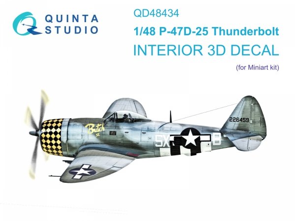 Quinta Studio QD48434 P-47D-25 Thunderbolt 3D-Printed coloured Interior on decal paper (Miniart) 1/48