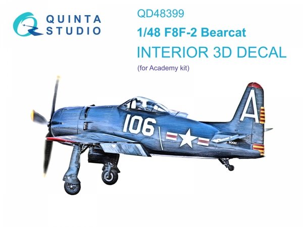Quinta Studio QD48399 F8F-2 Bearcat 3D-Printed &amp; coloured Interior on decal paper (Academy) 1/48