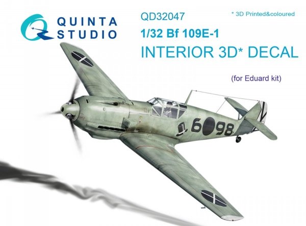 Quinta Studio QD32047 Bf 109E-1 3D-Printed &amp; coloured Interior on decal paper (for Eduard kit) 1/32