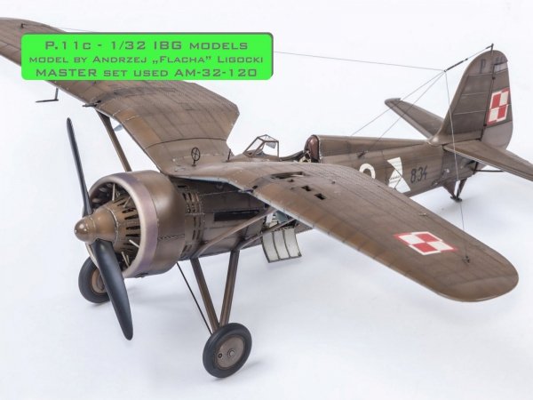 Master AM-32-120 PZL P.11c  - zestaw detali - lufy karabinu wz. 33, celowniki oraz dysza Venturiego (do modelu IBG) 1/32