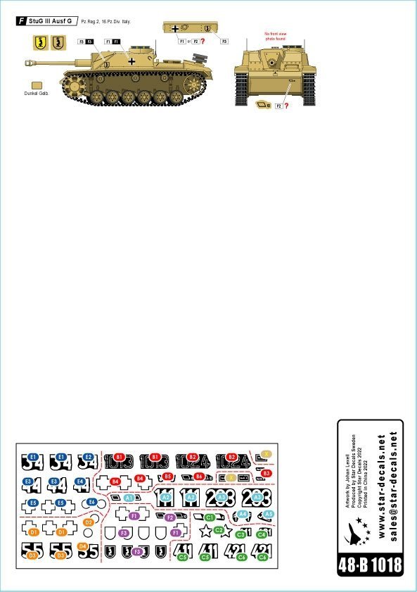 Star Decals 48-B1018 StuG III Italian Front. Sturmgeschutz III Ausf F/8, StuG III Ausf G and StuH 42 Ausf G 1/48