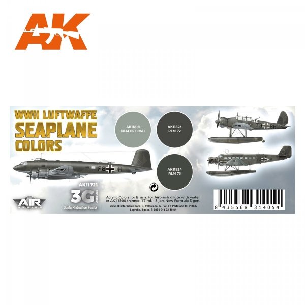 AK Interactive AK11721 WWII LUFTWAFFE SEAPLANE COLORS 3x17 ml