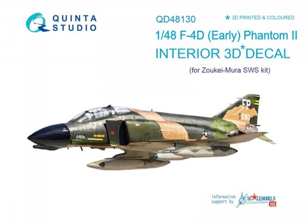 Quinta Studio QD48130 F-4D early 3D-Printed &amp; coloured Interior on decal paper (for ZM SWS kit) 1/48