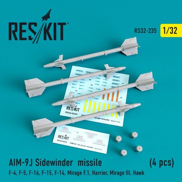 RESKIT RS32-0235 AIM-9J SIDEWINDER MISSILES (4 PCS) 1/32