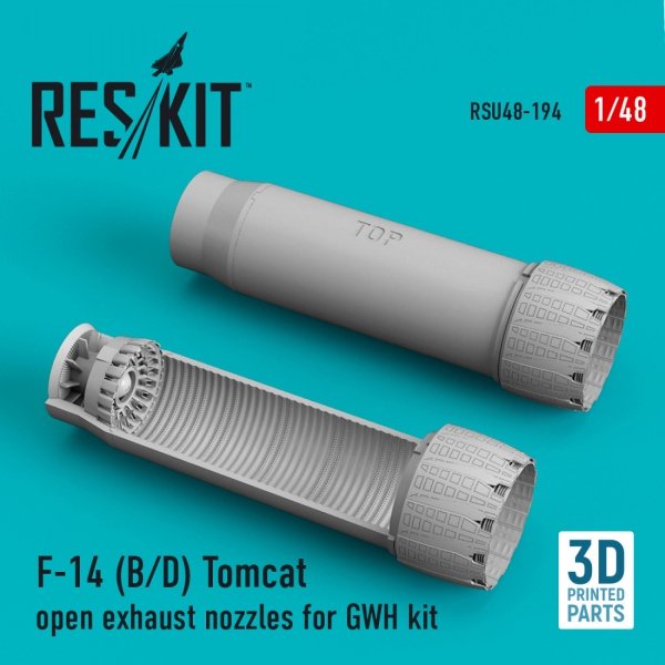 RESKIT RSU48-0194 F-14 (B,D) &quot;TOMCAT&quot; OPEN EXHAUST NOZZLES FOR GWH KIT (3D PRINTED) 1/48