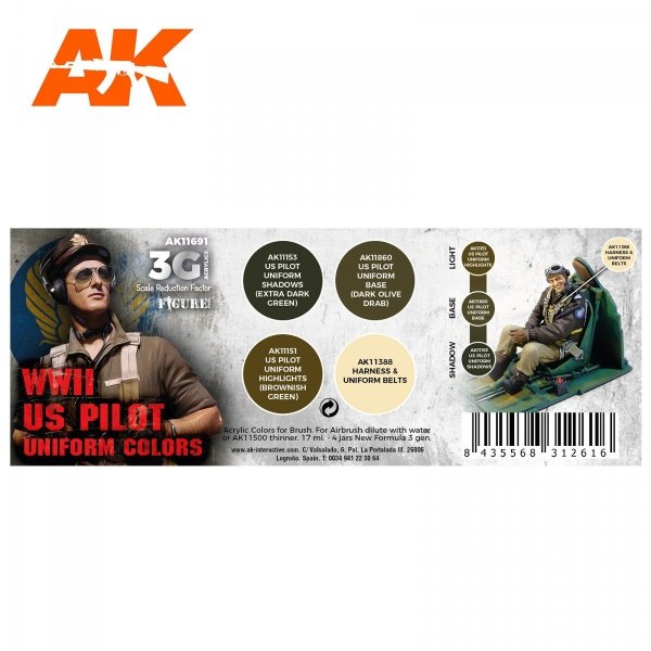 AK Interactive AK11691 WWII US PILOT UNIFORM COLORS 4x17 ml