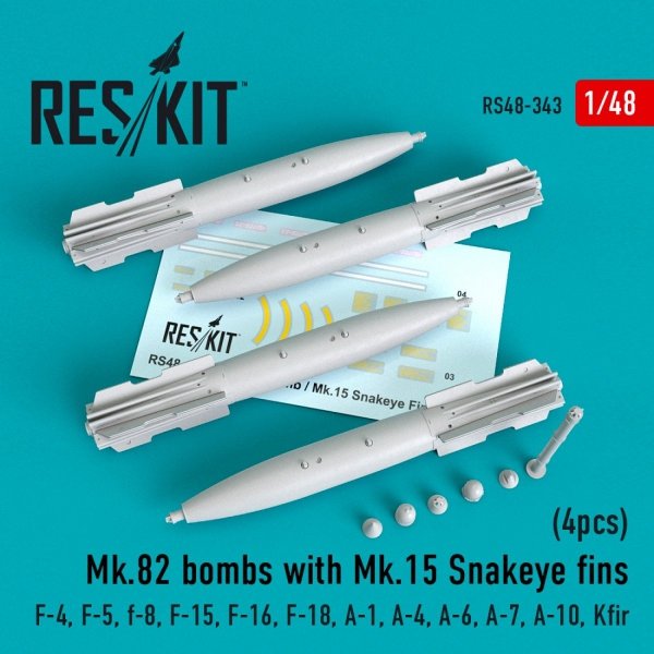 RESKIT RS48-0343 MK.82 BOMBS WITH MK.15 SNAKEYE FINS (4PCS) 1/48