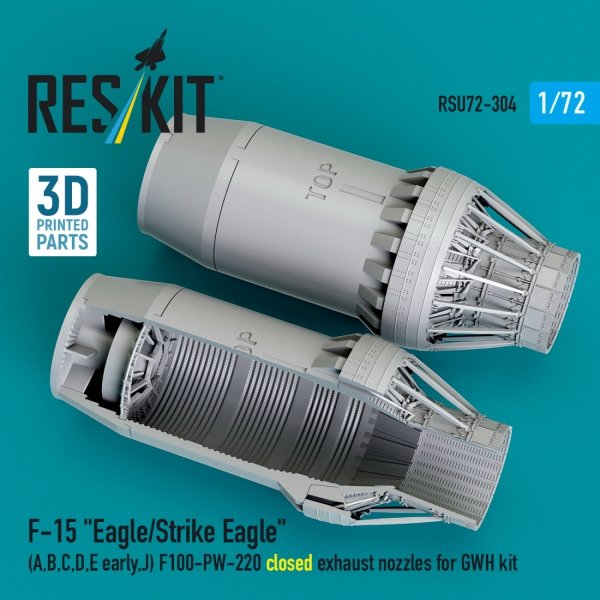 RESKIT RSU72-0304 F-15 "Eagle/Strike Eagle" (A,B,C,D,E early,J) F100-PW-220 closed exhaust nozzles for GWH kit (3D Printed) 1/72